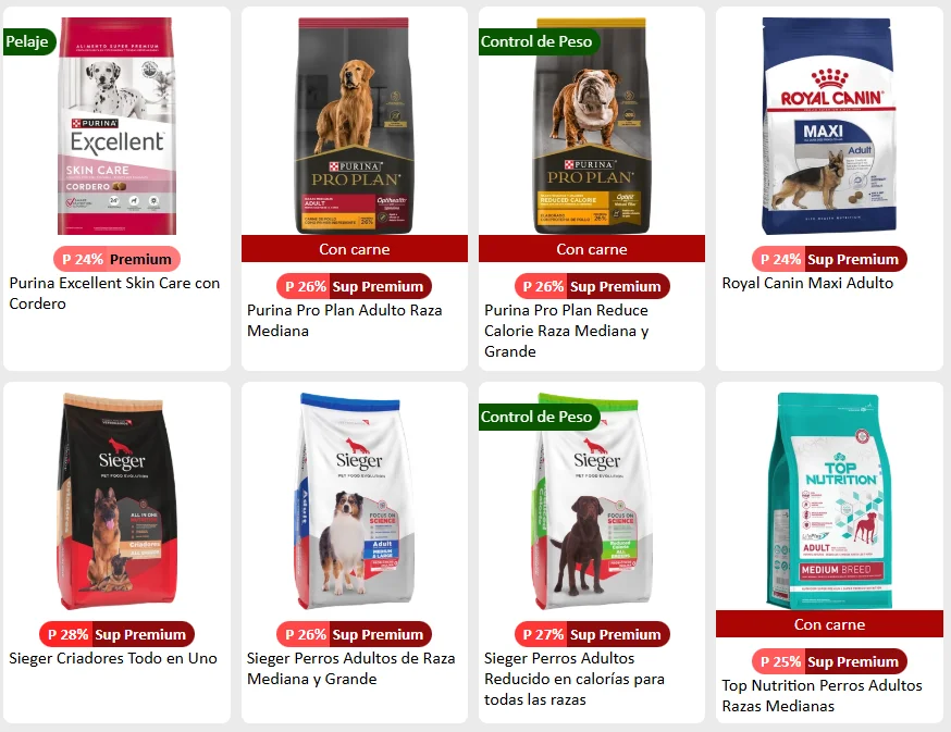 Catálogo de alimentos para mascotas
